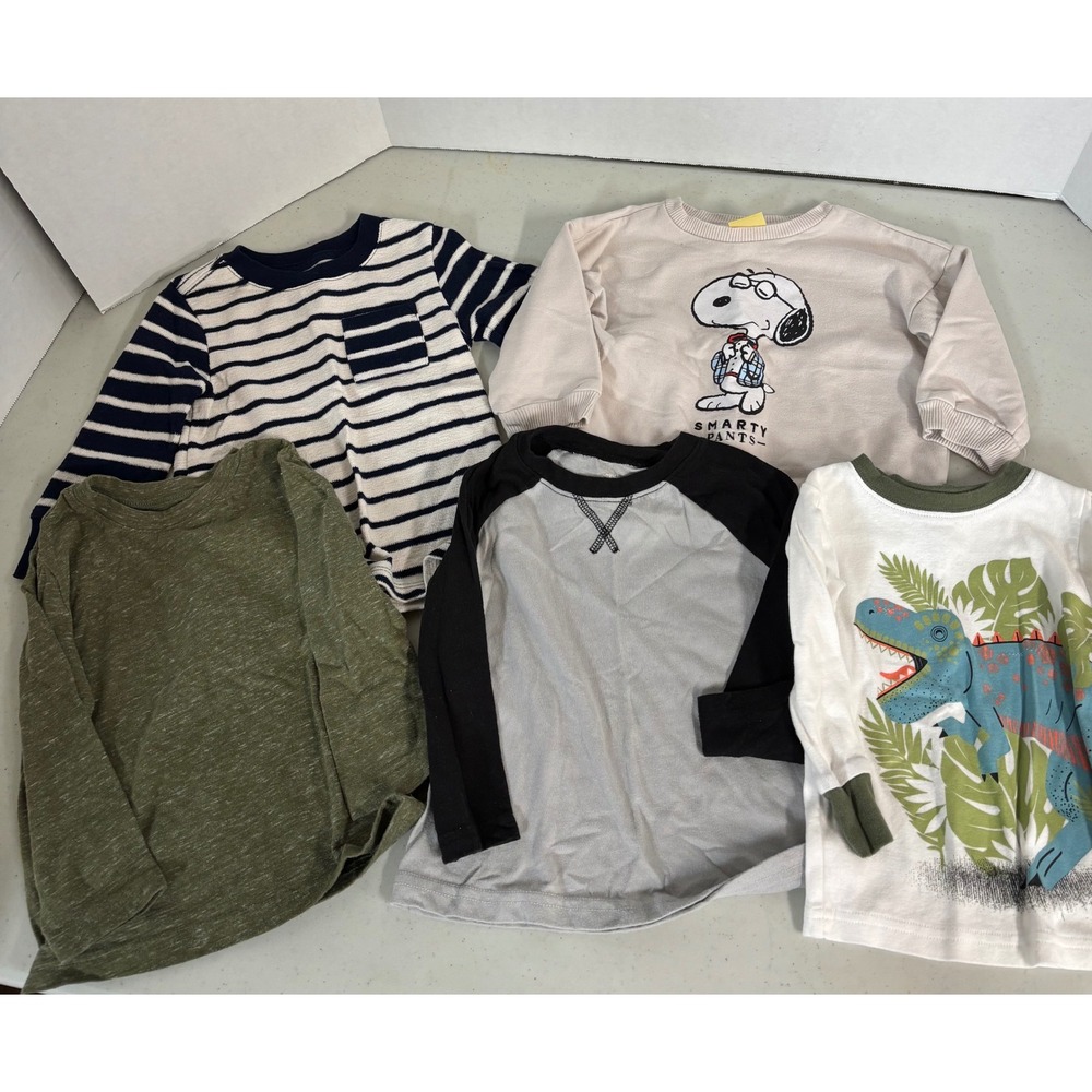 Kids 18M Long Sleeve Shirt‎ Bundle 5pc Snoopy Dinosaur Striped Jumping Beans